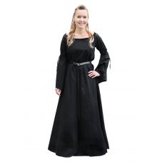 robe m&eacute;di&eacute;vale Burglinde avec manches en trompette, noir 100% coton